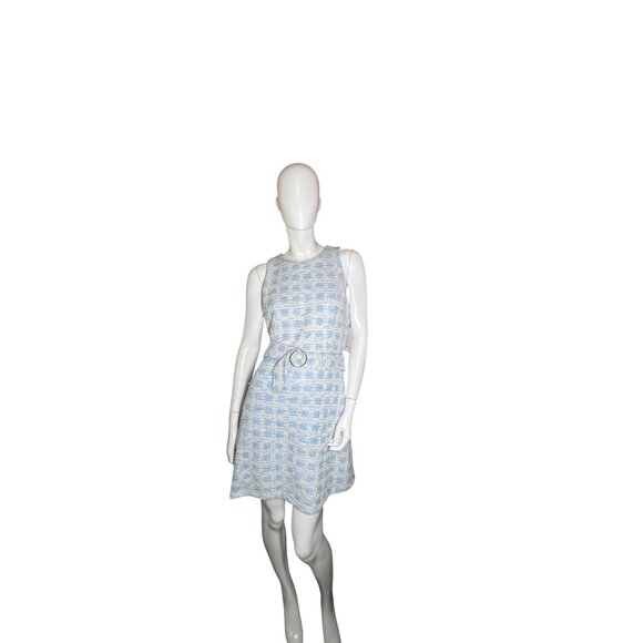 Women's Size‎ 10 Mini Dress Blue & White Tweed Sleeveless A-line Dress by Taylor - Picture 4 of 16